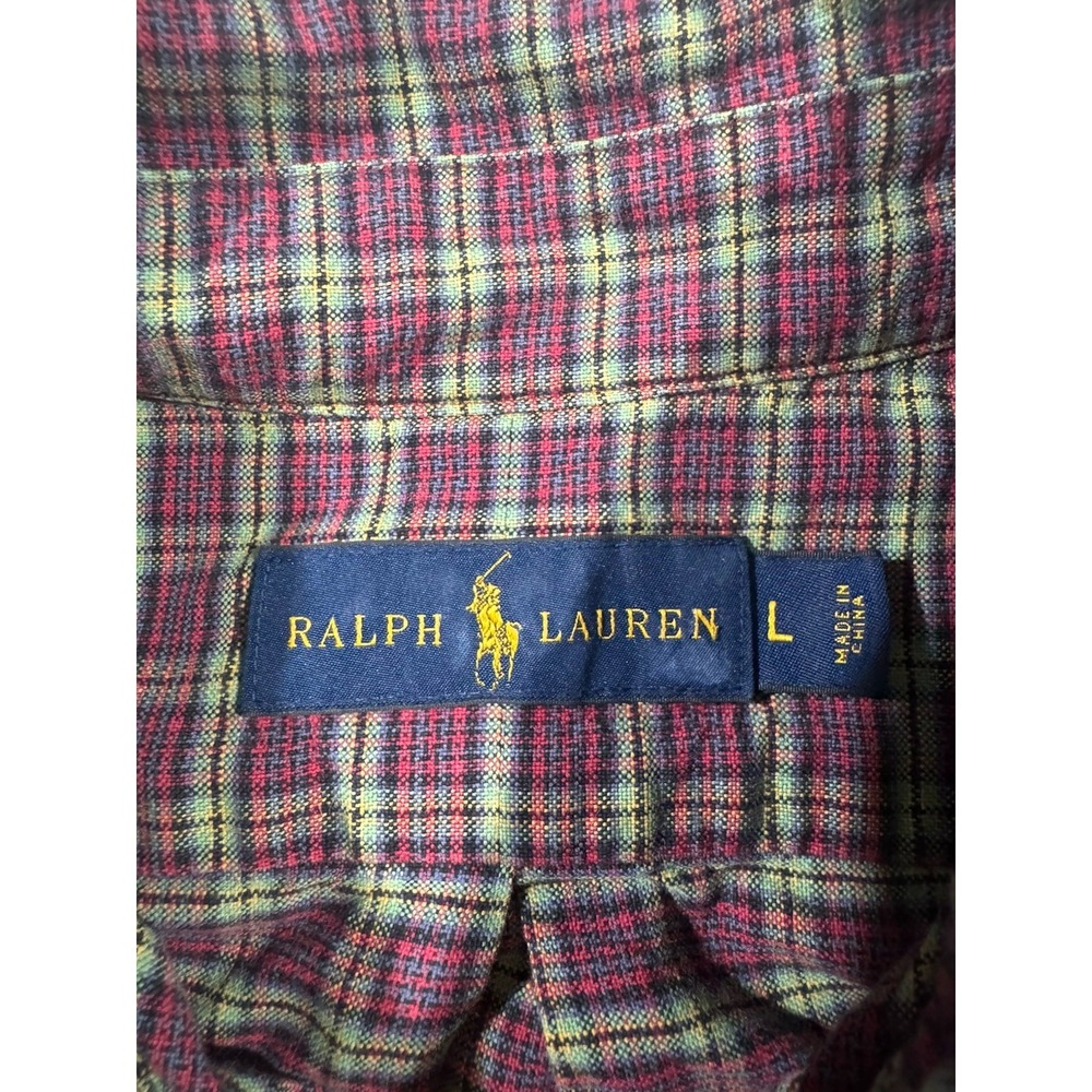Ralph Lauren Shirt Mens Large Burgundy Olive Plaid Cotton Button Down Preppy - Picture 3 of 8